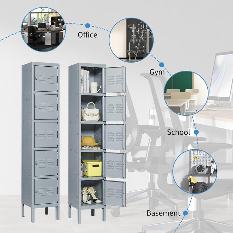 BIZOE 66" Metal Locker with Lock, Storage Locker with 5 Door